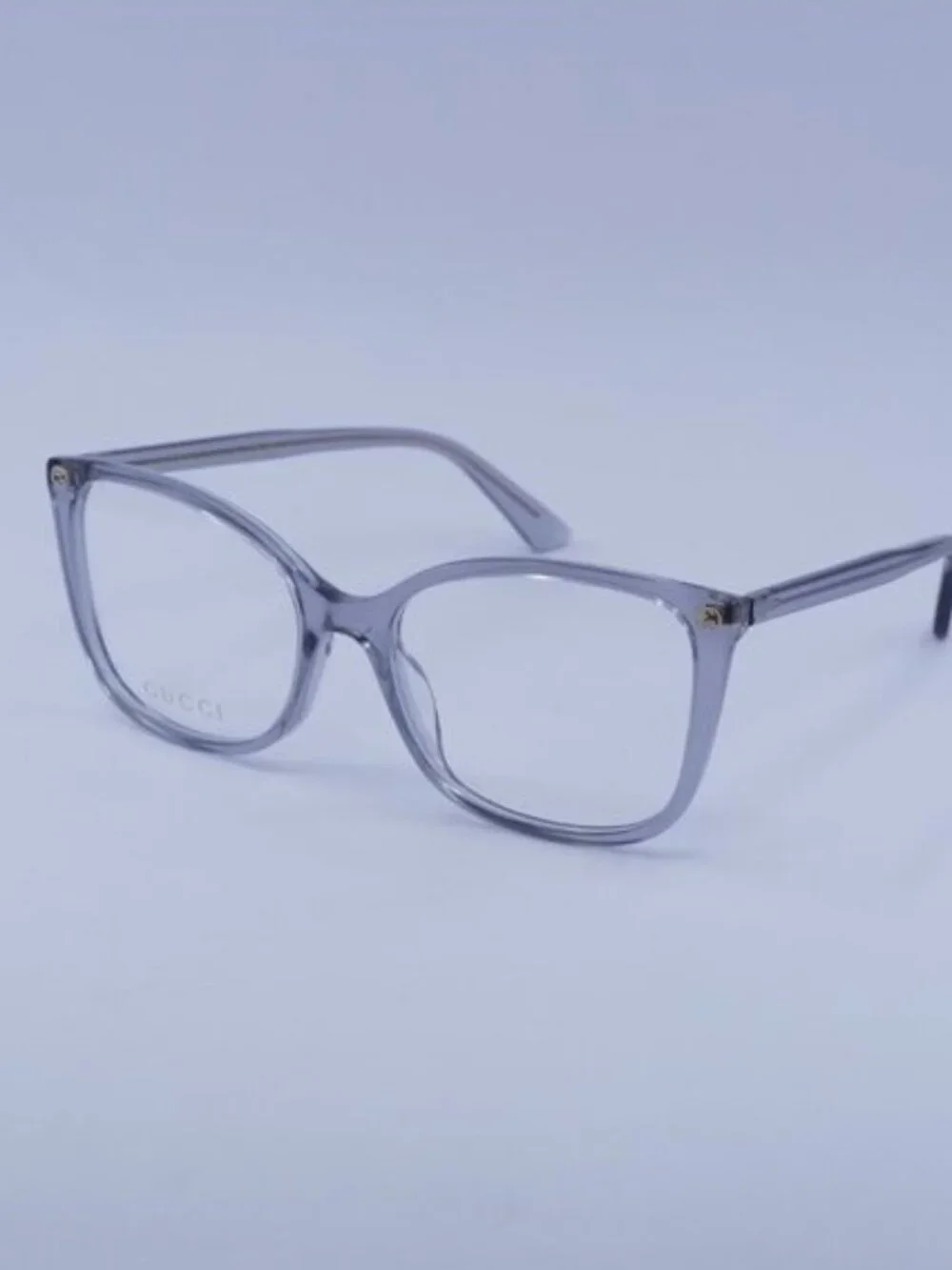 Gucci GG0026O 017 Eyeglasses Shiny Transparent Denim Blue 53mm Cat Eye Frame